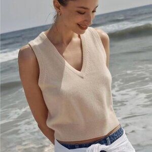 J Crew LG Cashmere V-Neck Sweater Vest Shell Timeless Capsule Sustainable